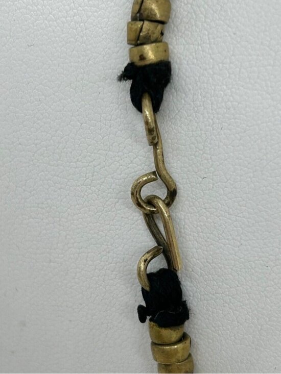 Vintage Bloodstone Jasper Pendant Necklace Green Ethnic Brass Beads Tribal - Picture 8 of 15